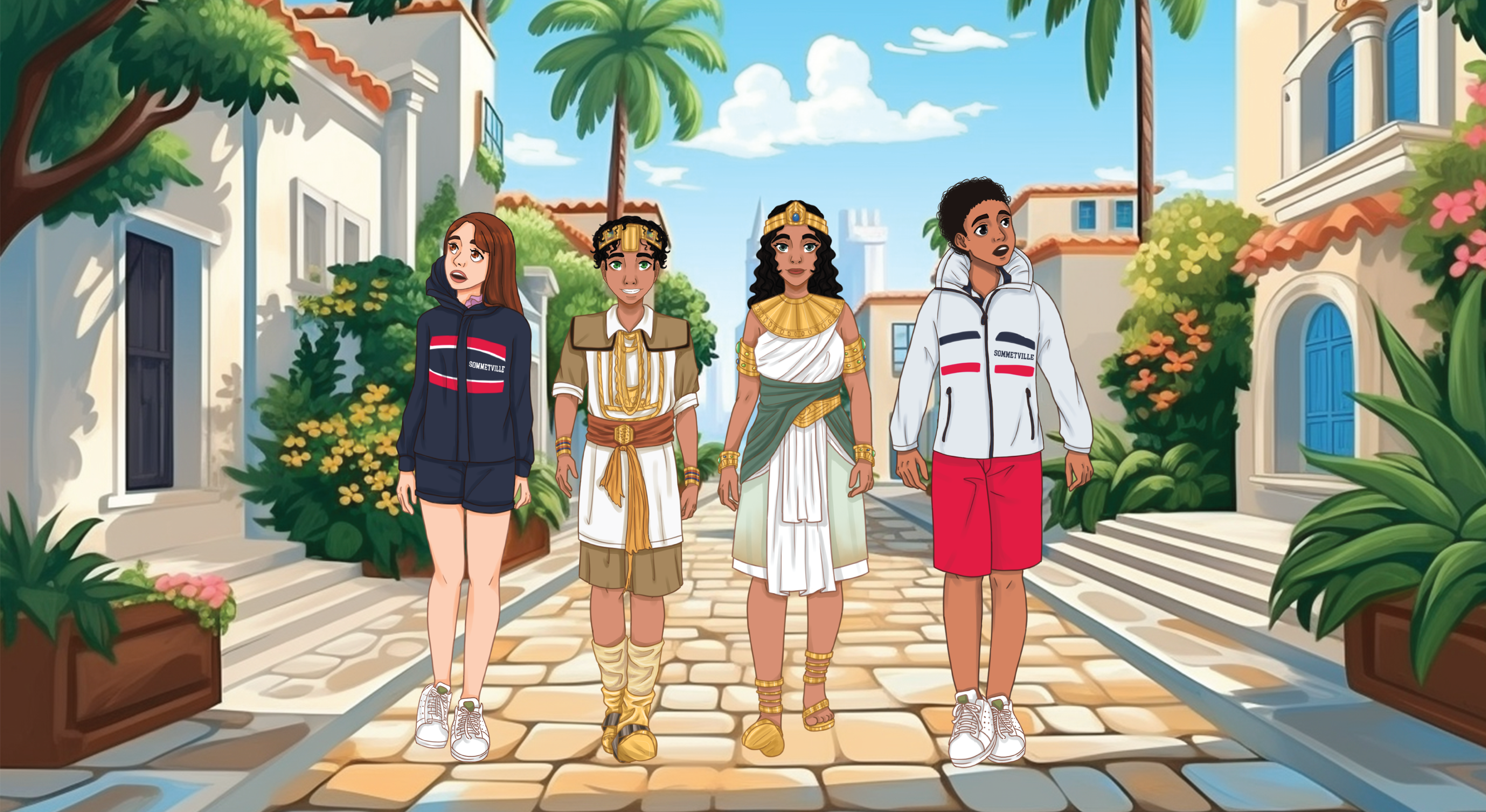 Aria & Liam walking with their friends in Atlantis