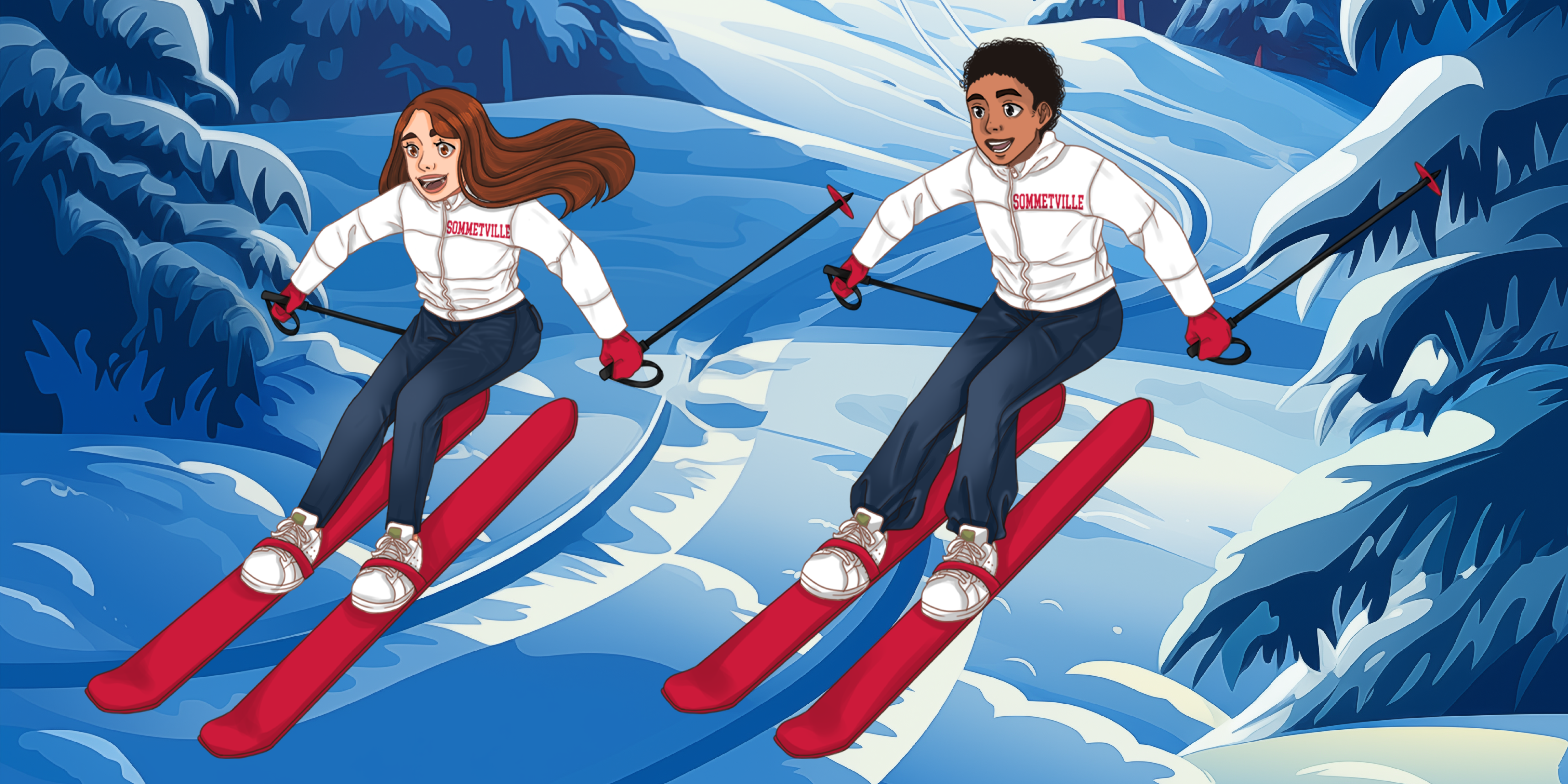 Aria and Liam skiing